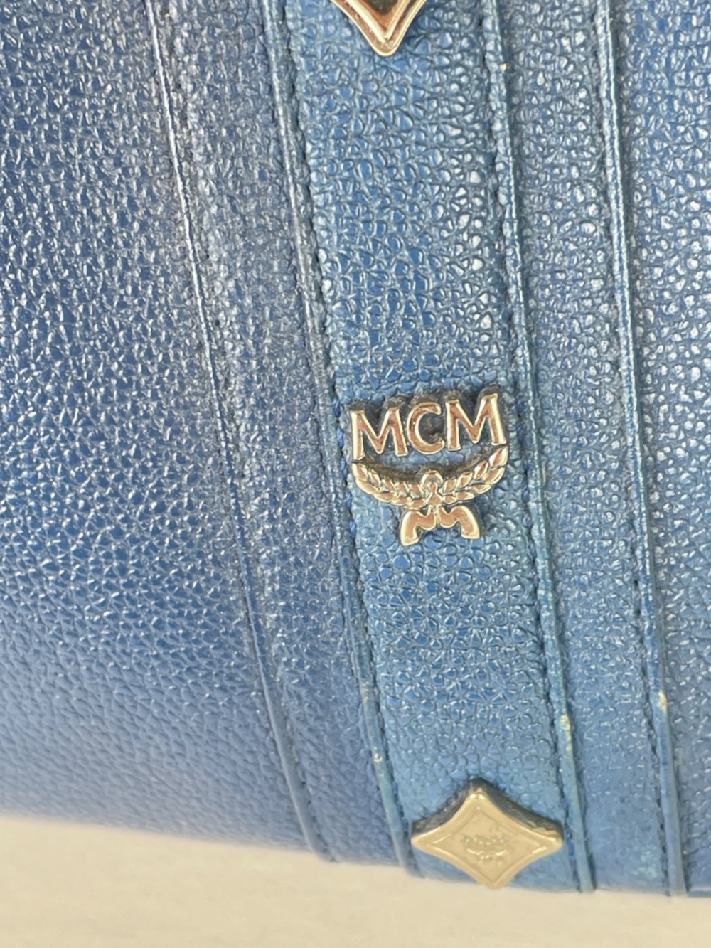 MCM Munchen Blue Leather Boston Handbag Small Silver Hardware - Picture 3 of 9